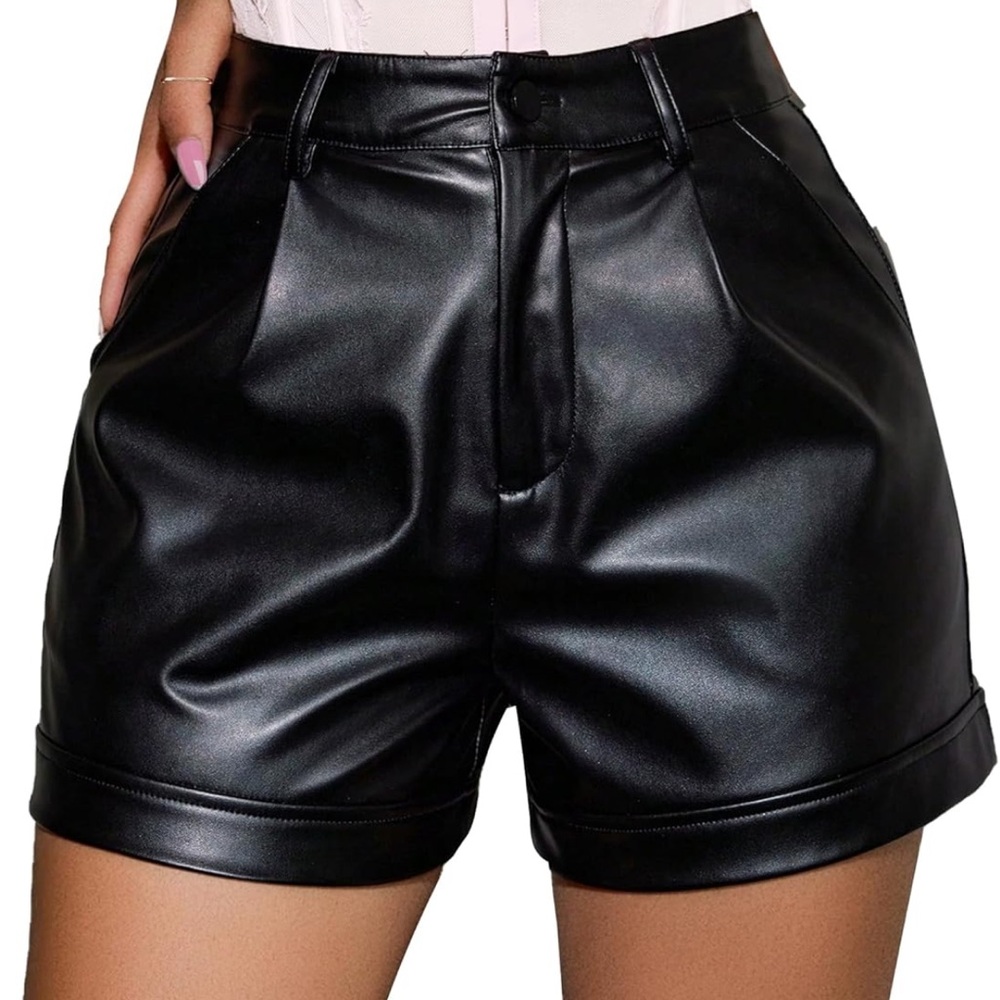 Le Lis Black High Waist Faux Leather Shorts